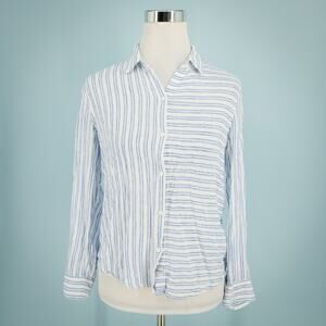 Rails Size XS Blue Bonnie Olympic Stripe Button Long Sleeve Linen Blend Top